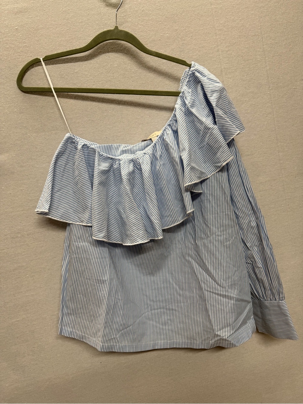 NWT LOFT Striped One Sleeve Ruffle Blouse - size M